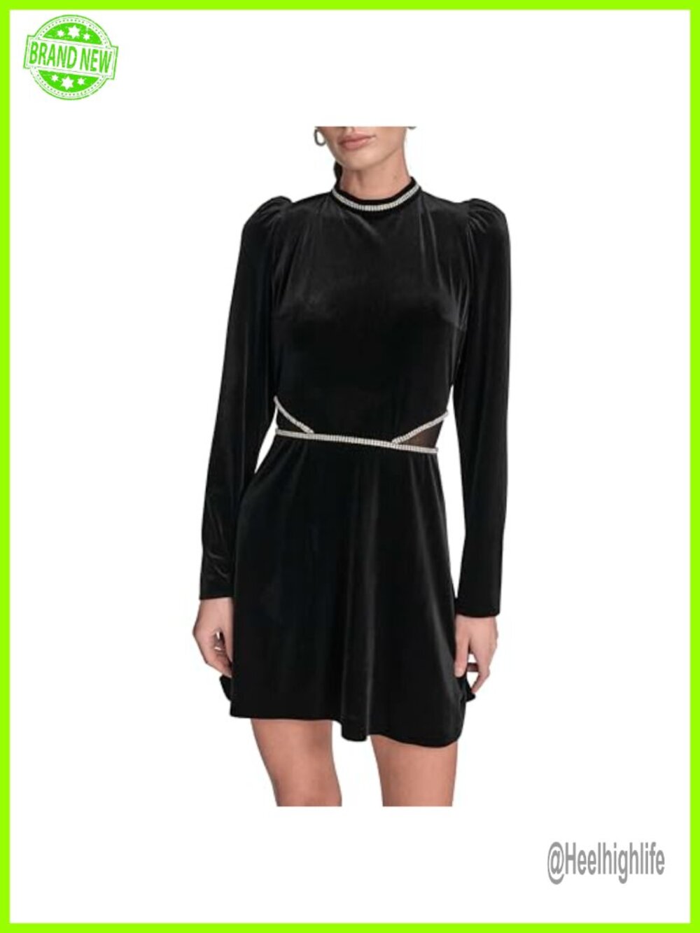 Long Sleeve Jewel Neck Faux Cutout Velvet Mini Dress